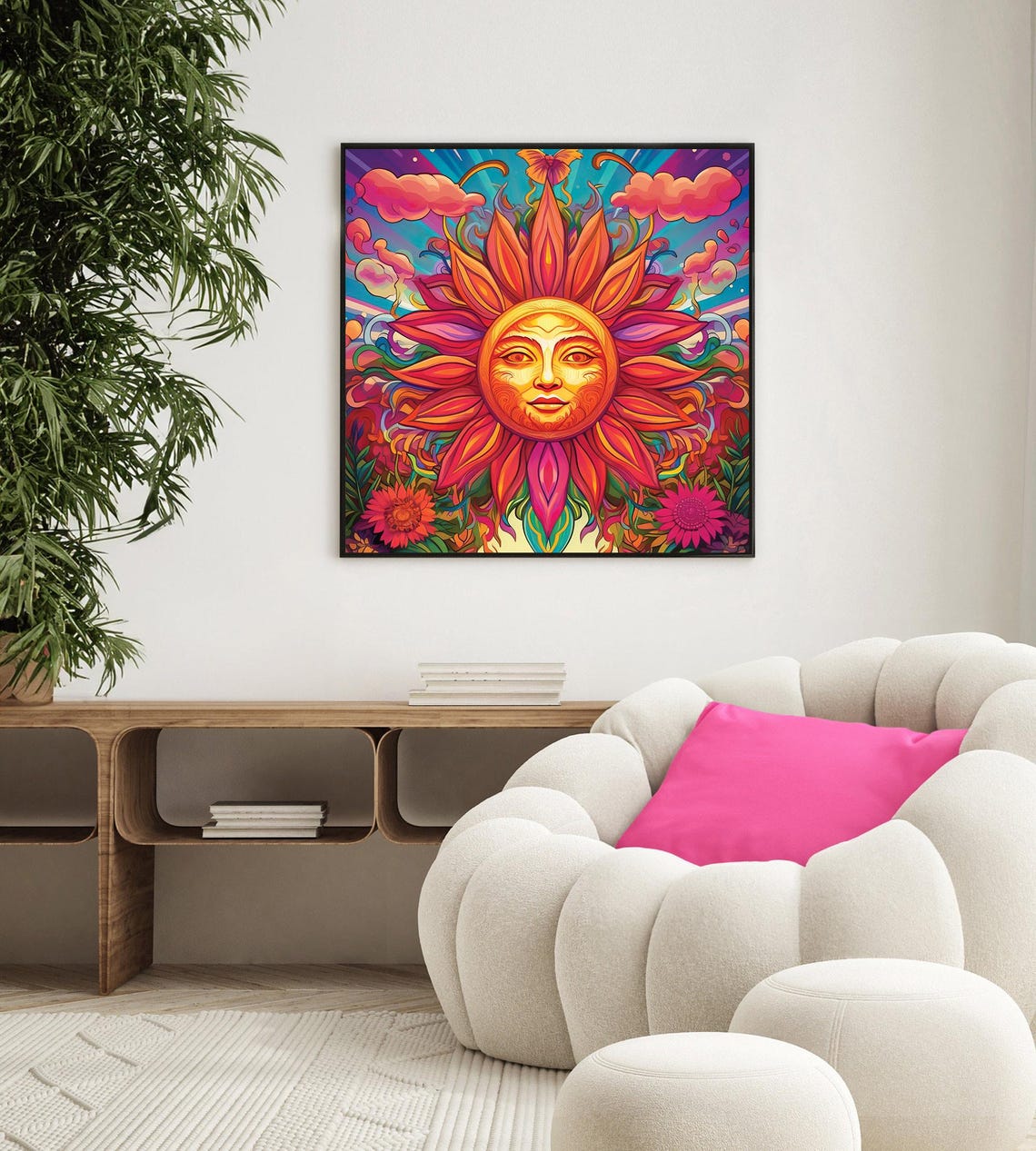 Psychedelic Sun With Face Colorful Boho Sunburst Flower Poster - Image 3
