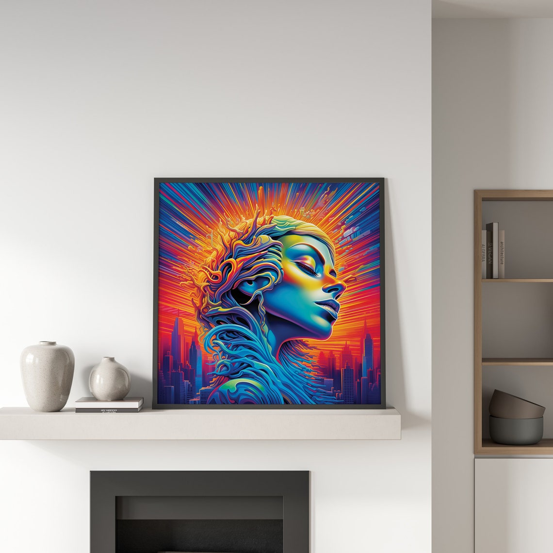 Neon Woman Profile City Sunset Radiant Psychedelic Beauty Poster - Image 2