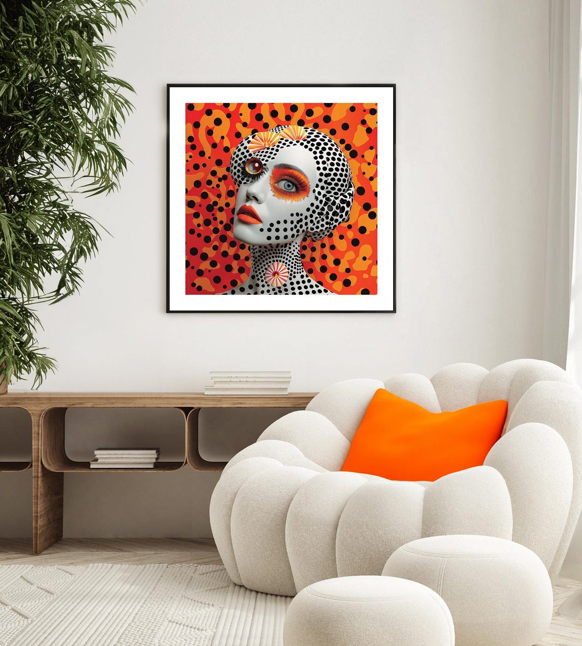 Abstract 3D Woman Portrait Dotted Face Bold Orange Pop Art Poster - Image 4