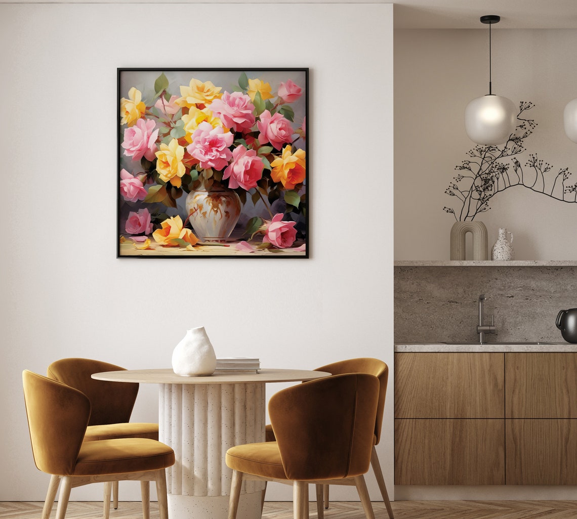 Palette Knife Oil Painting Of Flowers In Vase Framed Poster Floral Wall Art Beautiful Flowers Poster Flowers Poster Wall Hanging - Image 2