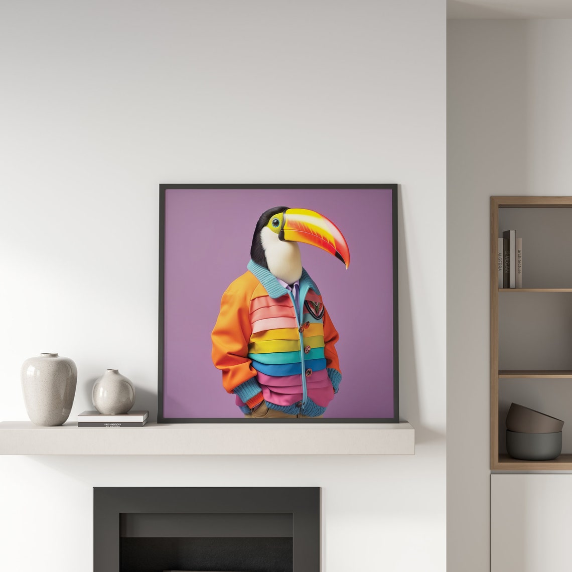 Toucan Rainbow Jacket Stylish Colorful Bird Fashion Portrait Poster - Image 5