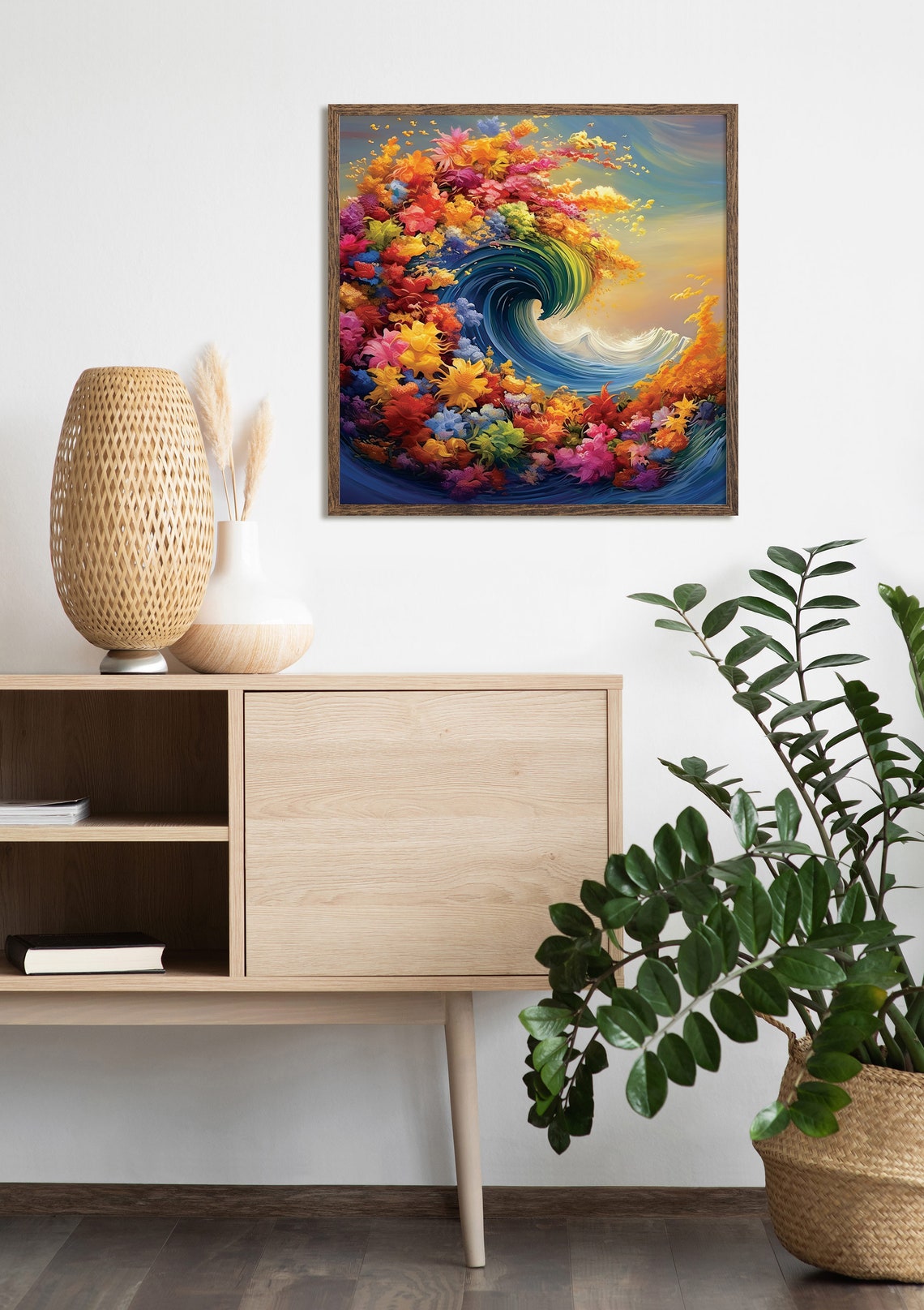 Multicolor Floral Ocean Wave Explosion Vibrant Surf Art Poster - Image 4