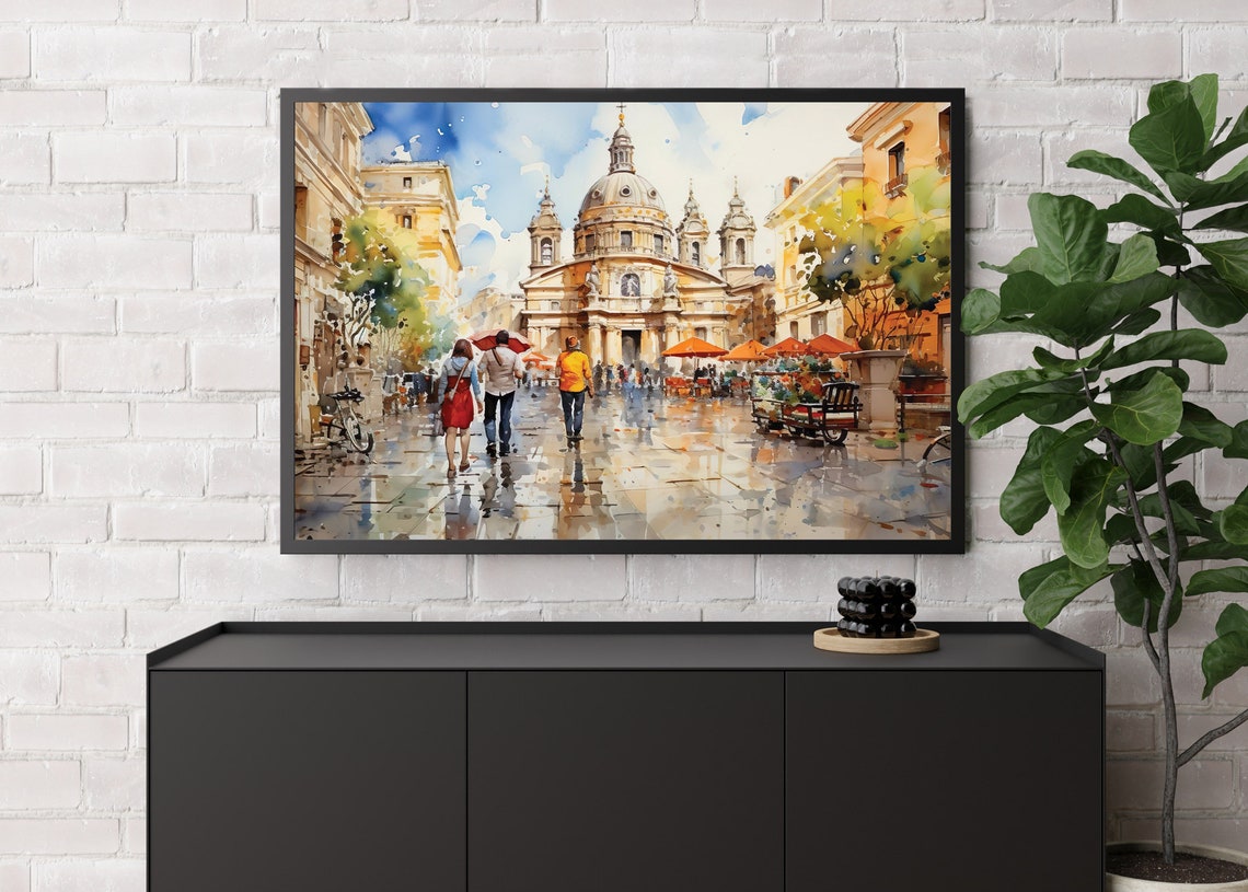 Rome City Watercolor Framed Poster Rome Street Watercolor Wall Art Rome Italy Watercolor Poster Streets Of Rome Framed Poster - Image 3