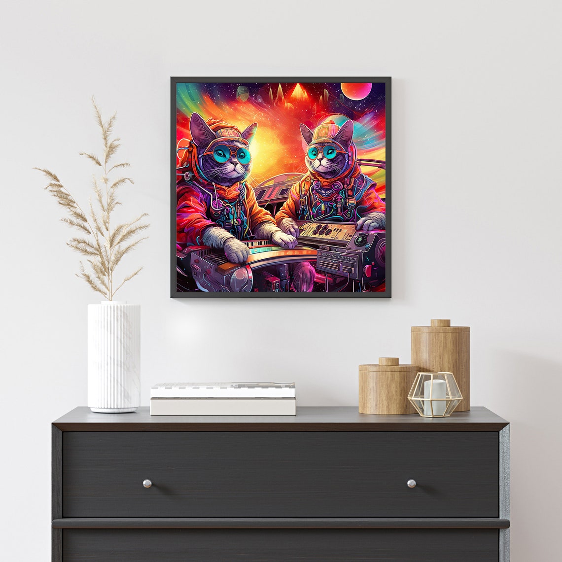 Astronaut Cats DJ Space Cosmic Kitty Music Party Fun Art Poster - Image 2