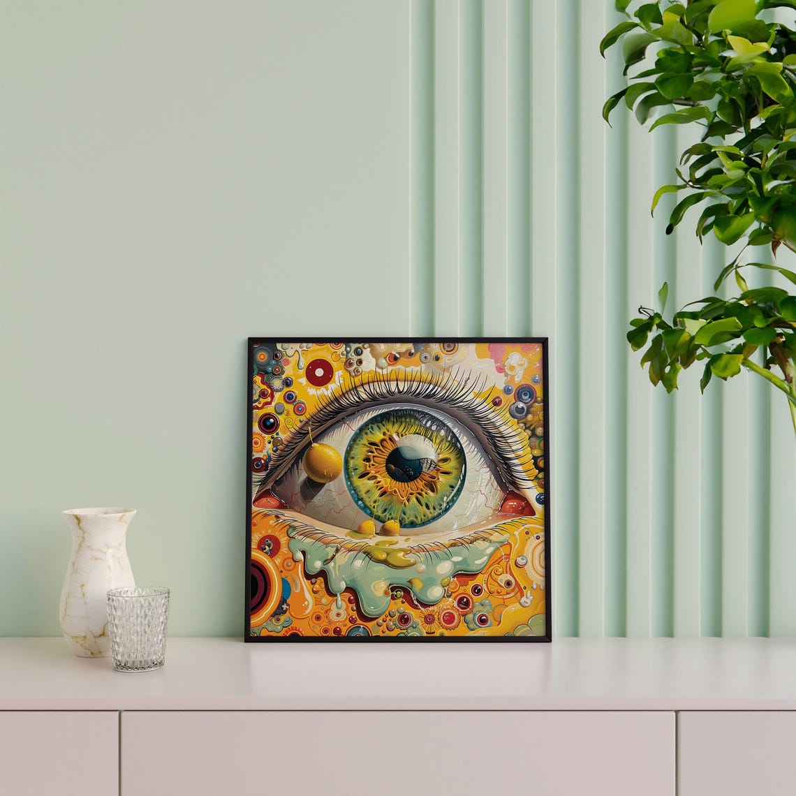 Giant Human Eye Macro Psychedelic Yellow Orange Surreal Art Poster - Image 2