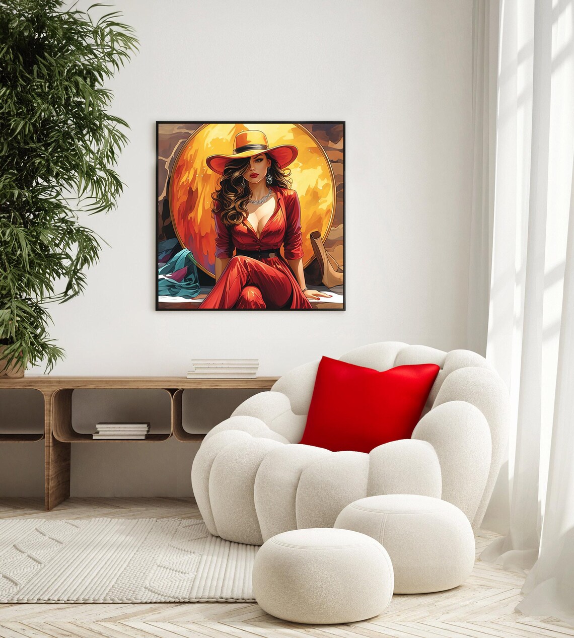 Glamorous Woman Red Dress Sunset Vintage Pin Up Lady Art Poster - Image 4