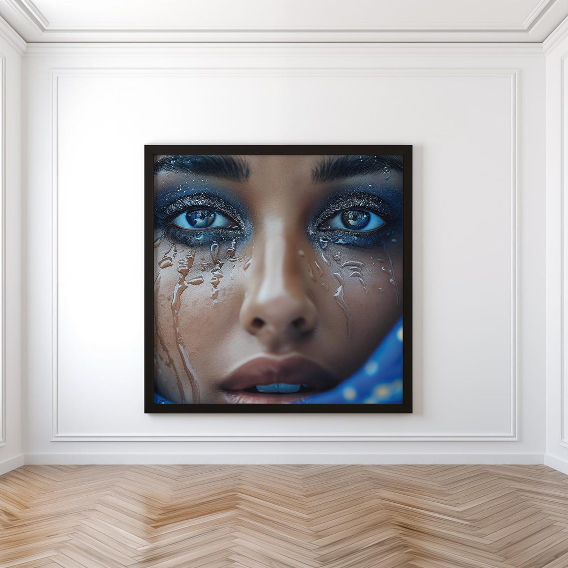 Tearful Blue Eyes Water Droplets Glitter Makeup Beauty Portrait Print - Image 5