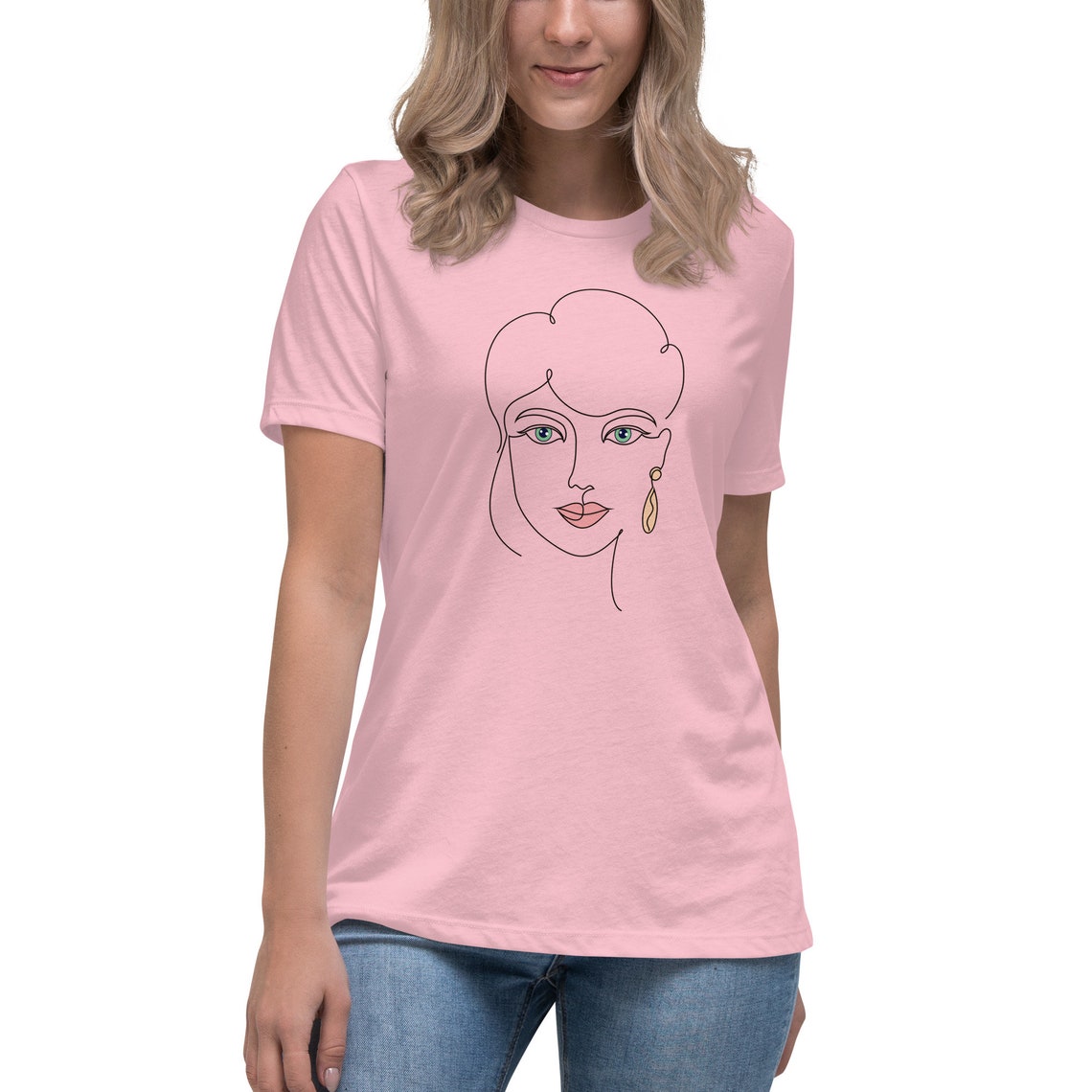 Woman Face In One Line Art Style Relaxed T Shirt For Women Continuous Line Art Woman Face T Shirt Modern Minimalism Art T Shirt - Image 4