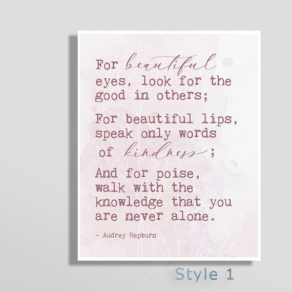 Audrey Hepburn Beautiful Eyes Quote Print Kindness and Poise Blush Watercolor Decor