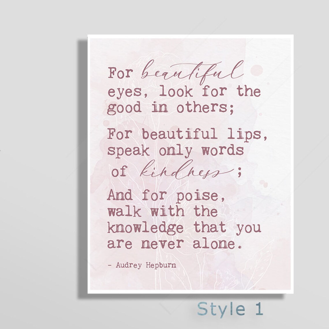Audrey Hepburn Beautiful Eyes Quote Print Kindness and Poise Blush Watercolor Decor