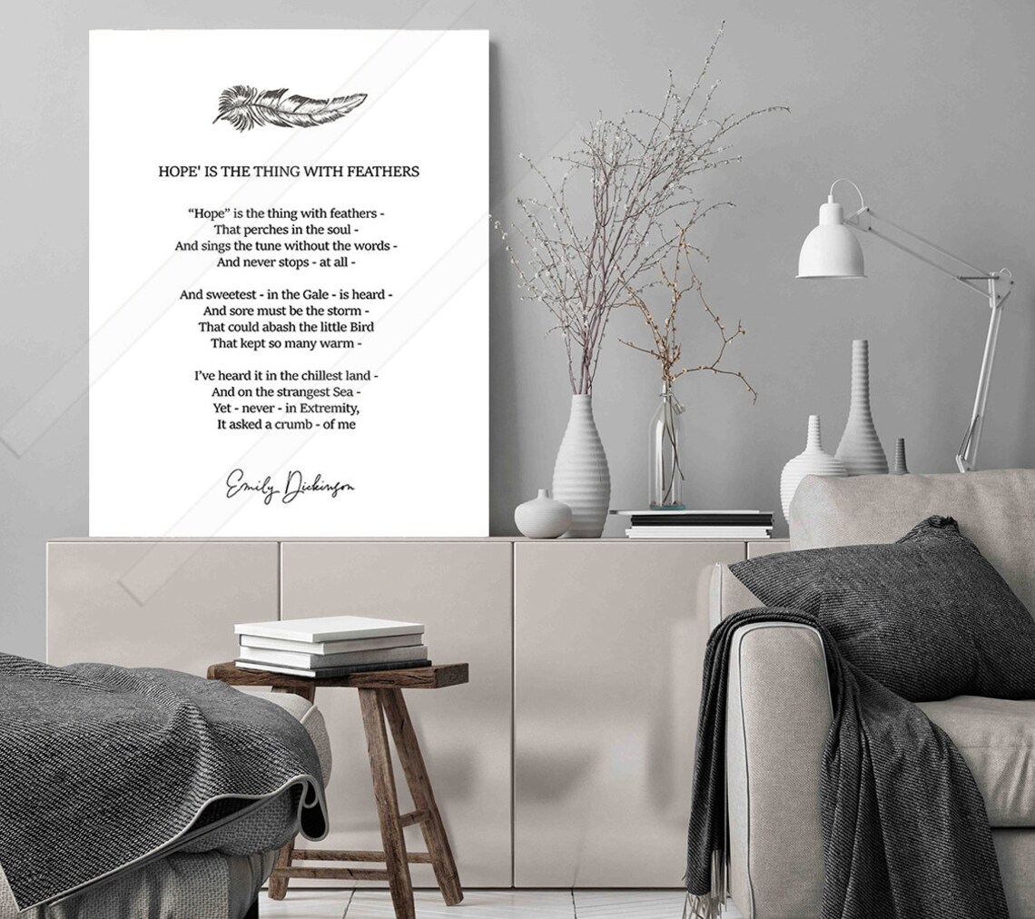 Emily Dickinson Hope Is The Thing With Feathers Poem Feather Art Poster - Image 3