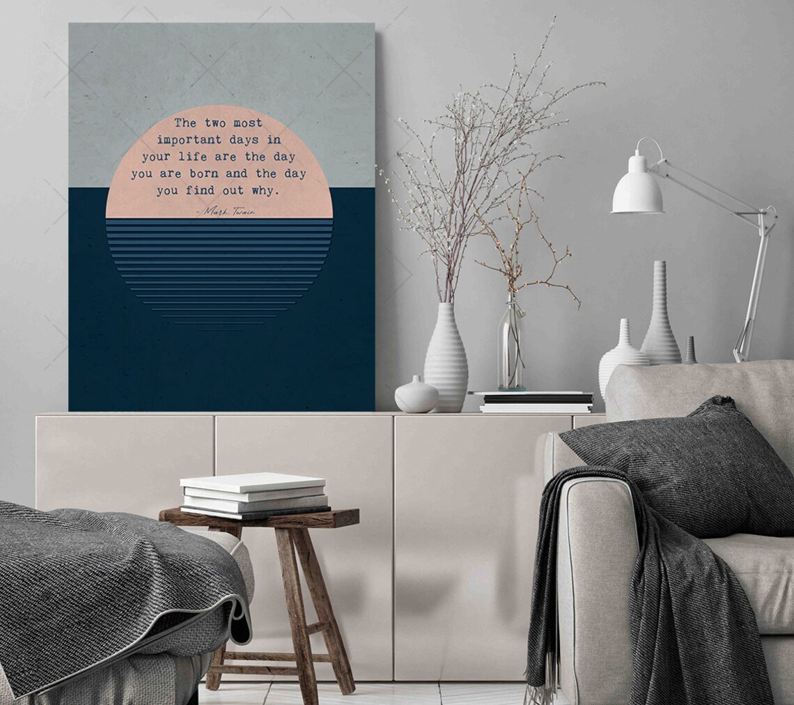 Mark Twain The Two Most Important Days Geometric Sunset Poster - Image 2