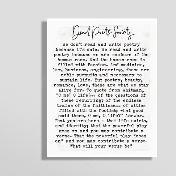 Dead Poets Society Poetry Beauty Romance Love Typewriter Quote Poster