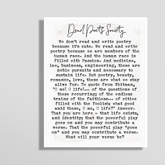Dead Poets Society Quote Inspirational Art Print We Dont Read And Write Poetry Because Its Cute Inspirational Quote Print Or
