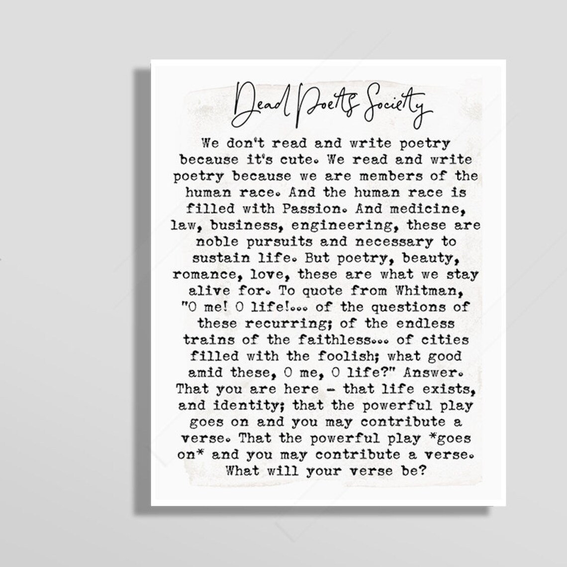 Dead Poets Society Poetry Beauty Romance Love Typewriter Quote Poster