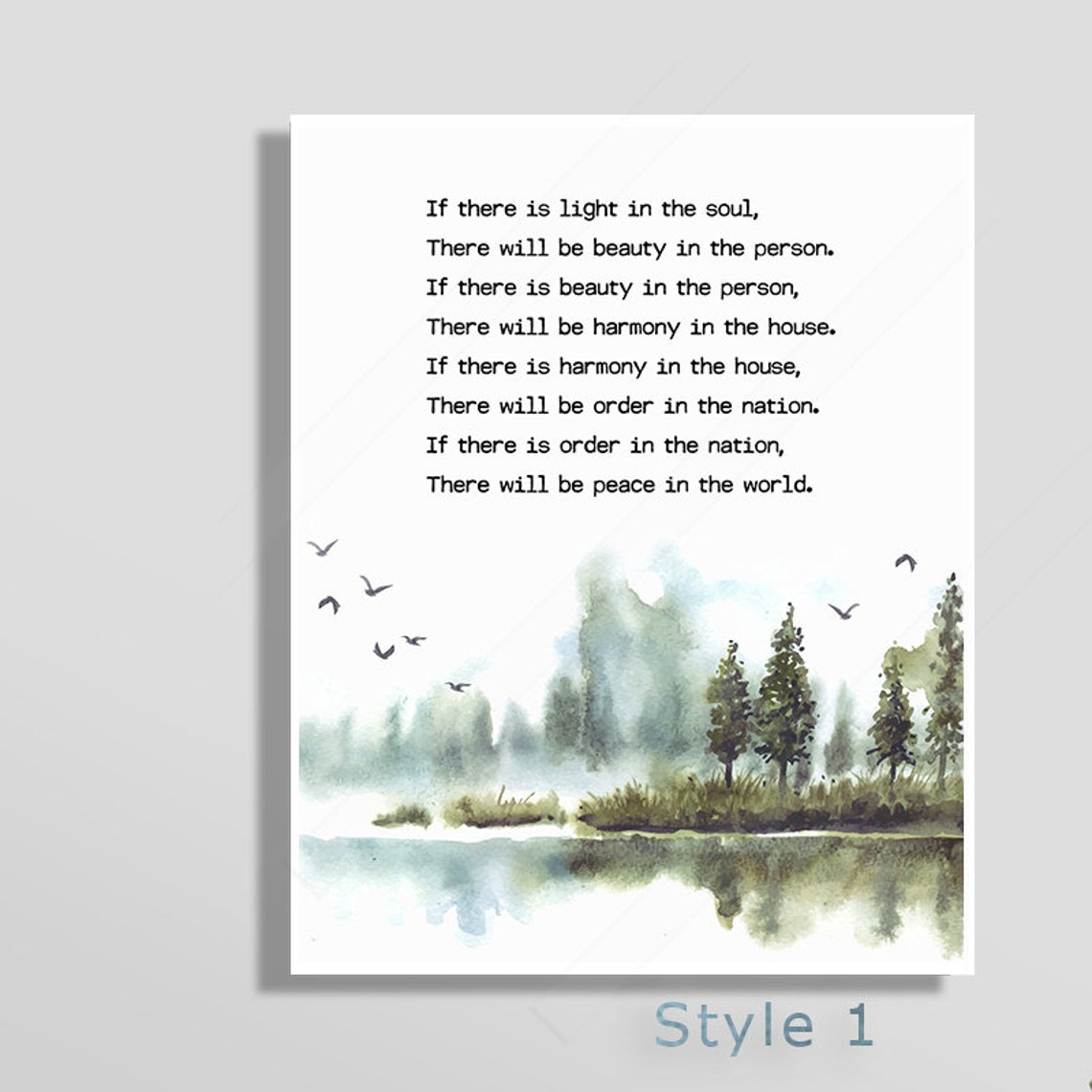 If There Is Light In The Soul Forest Lake Birds Watercolor Poster
