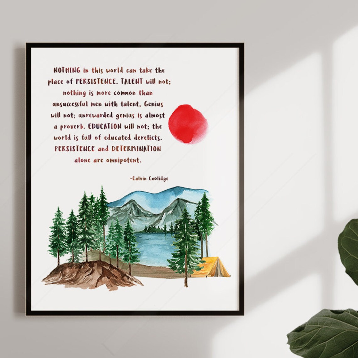 Calvin Coolidge Quote Watercolor Art Print, Christmas Gift