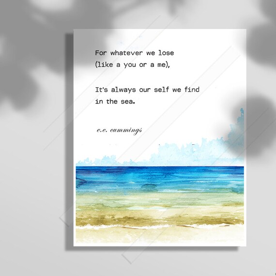E E Cummings Sea Poem Print Whatever We Lose Watercolor Ocean Beach Wall Decor