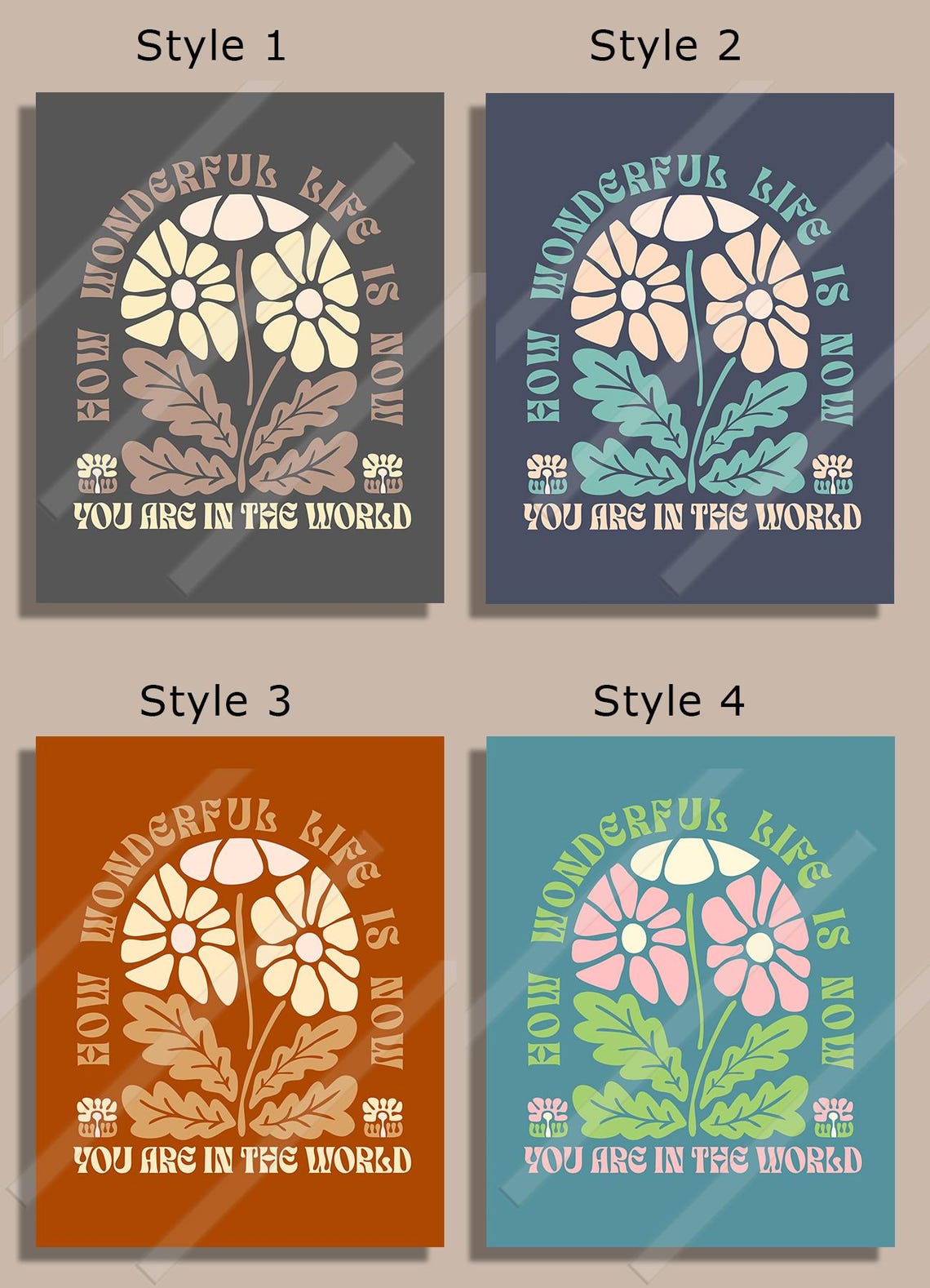 How Wonderful Life Is Now Retro 70s Daisy Floral Quote Wall Art - Image 3