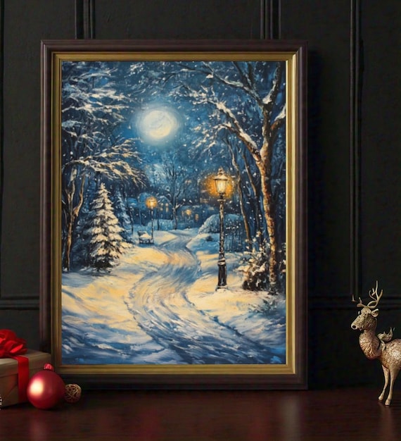 Winter Print Winter Wall Art Moody Wall Art Snowy Night Christmas Print Winter Wonderland Painting Prints