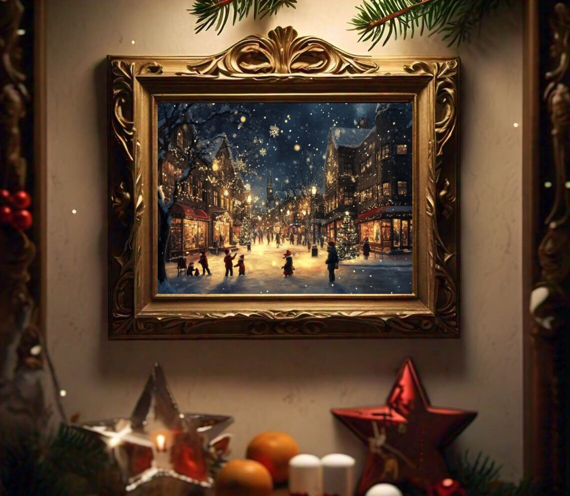 Christmas Village Winter Art Print, Dark Academia Style - Image 2