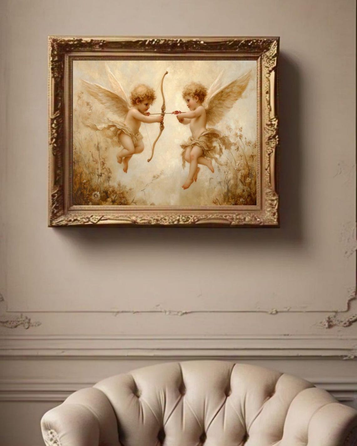Cupid Cherubs Bow Arrow Classical Sepia Angel Painting Poster - Image 2