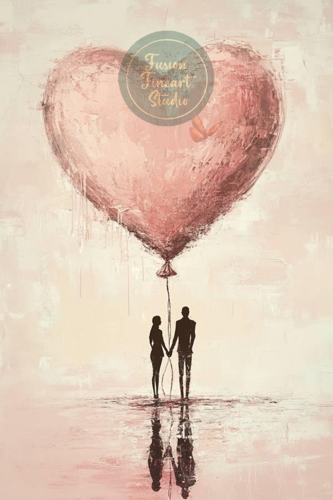 Couple Silhouette Giant Heart Balloon Minimal Pink Love Poster - Image 3