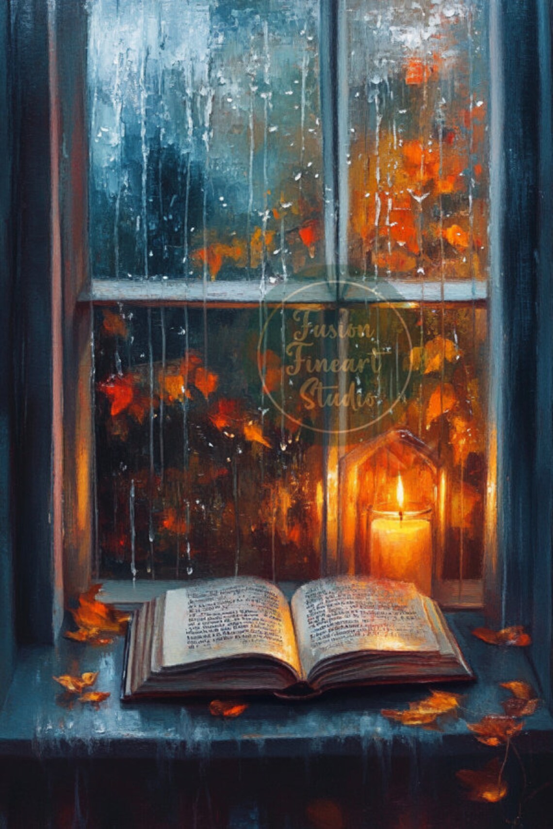 Fall Wall Art, Cozy Bookish Autumn Oil Painting - Image 3
