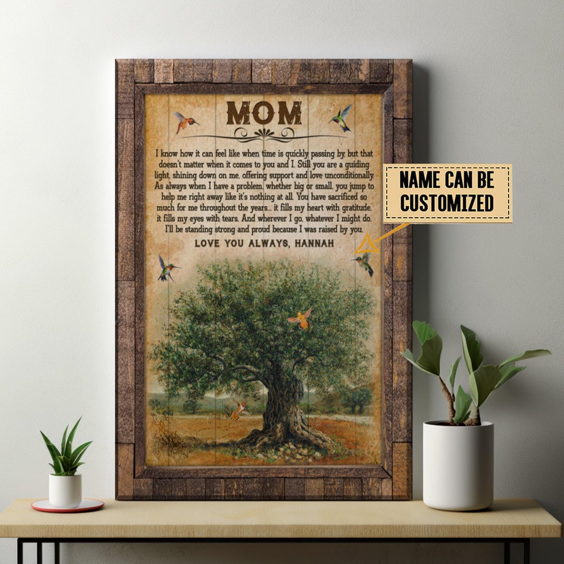 Mom Love You Always Personalized Hummingbird Tree Of Life Poster - Image 2
