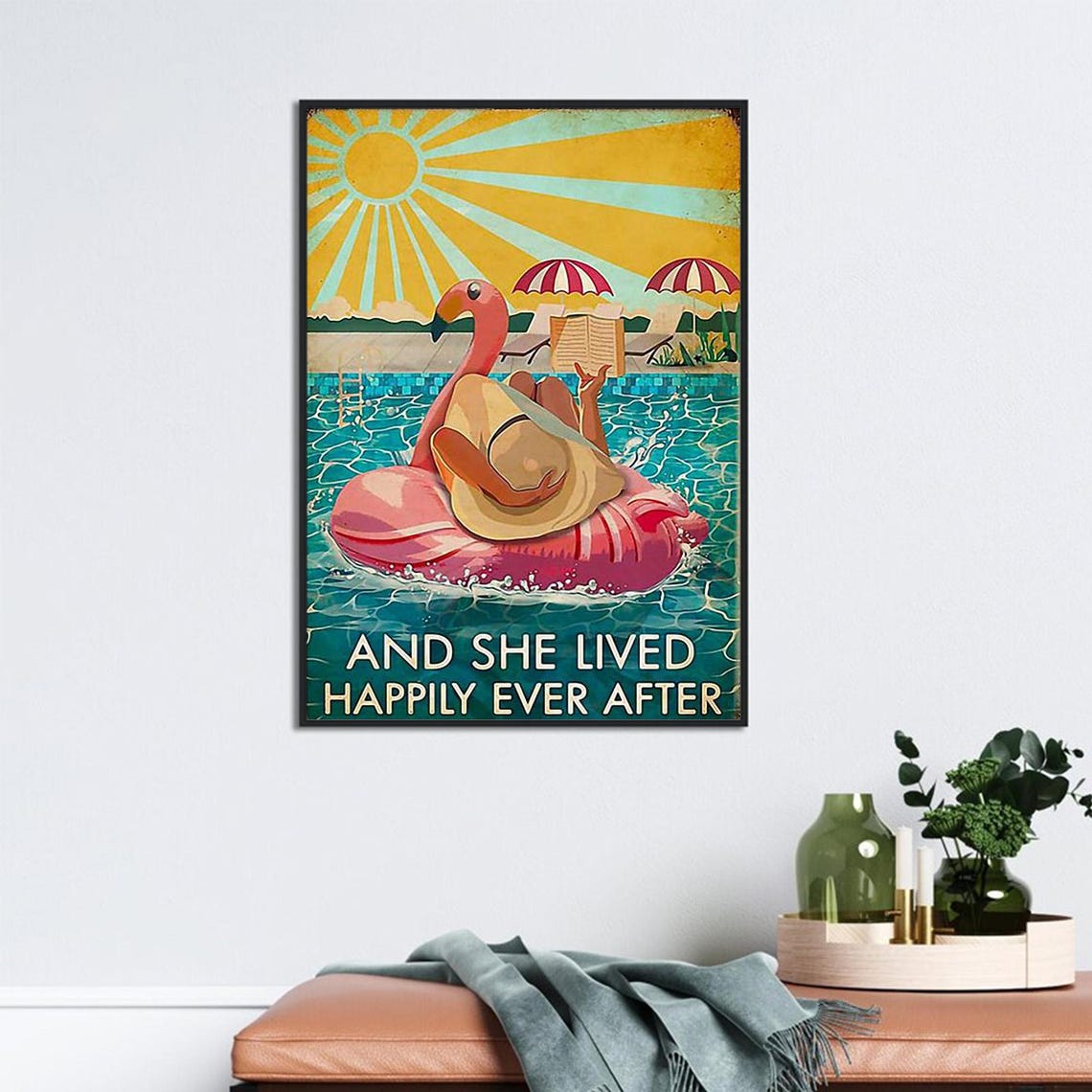 Woman Reading On Flamingo Pool Float Happily Ever After Poster - Image 2