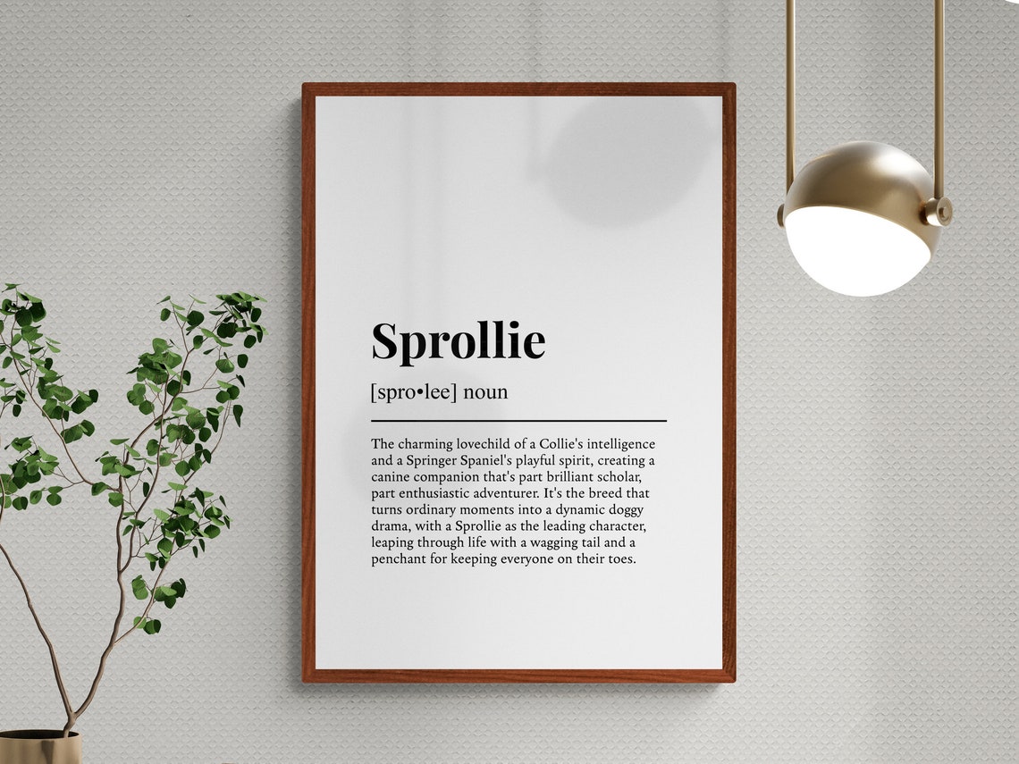 Sprollie Dog Funny Dictionary Definition Black White Humor Poster - Image 3