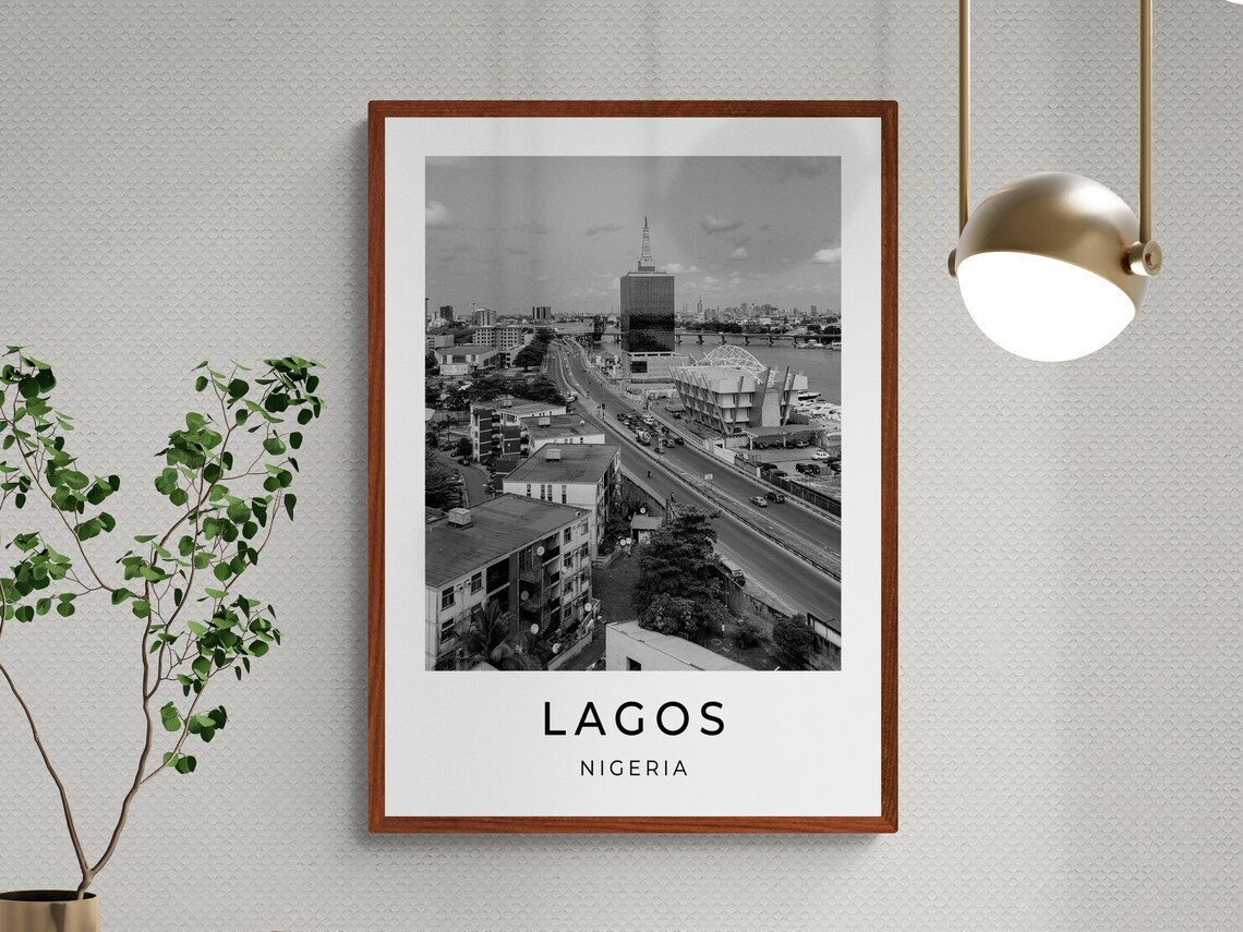 Lagos Nigeria Aerial Highway Cityscape Black White Travel Poster - Image 3