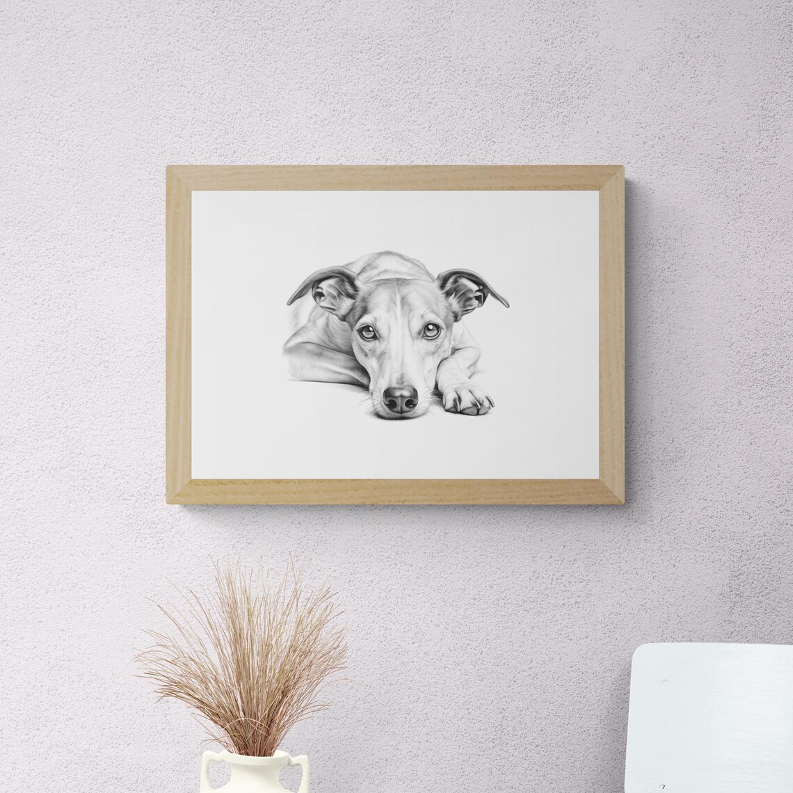 Greyhound Dog Pencil Sketch Black White Farmhouse Cute Nursery Print - Image 2