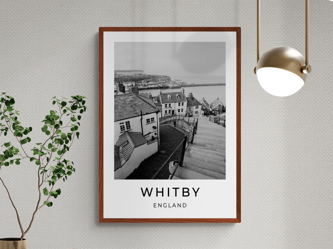 Whitby England Old Town Cottages Harbor Steps Coastline Poster - Image 3