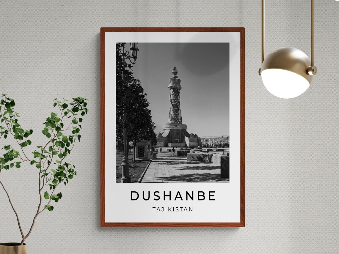 Dushanbe Tajikistan Independence Monument Plaza Black White Poster - Image 3