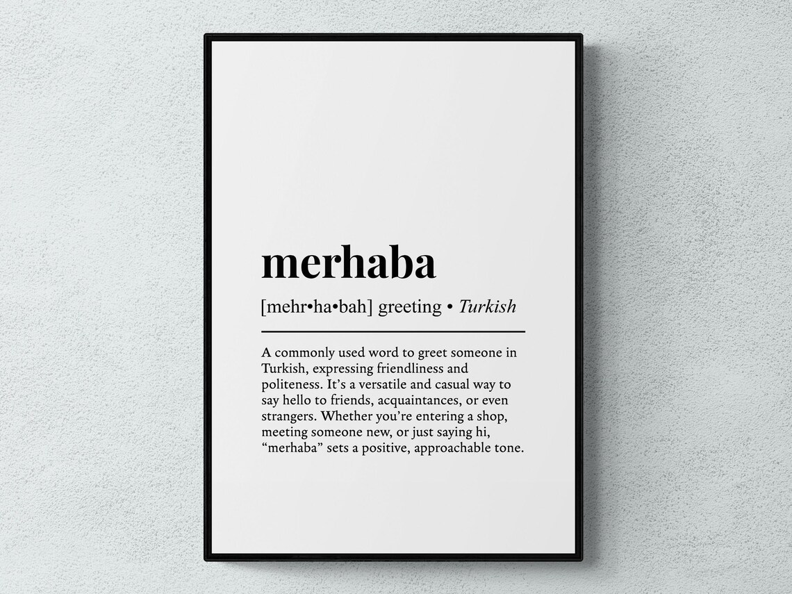 Merhaba Turkish Hello Greeting Word Definition Typography Poster