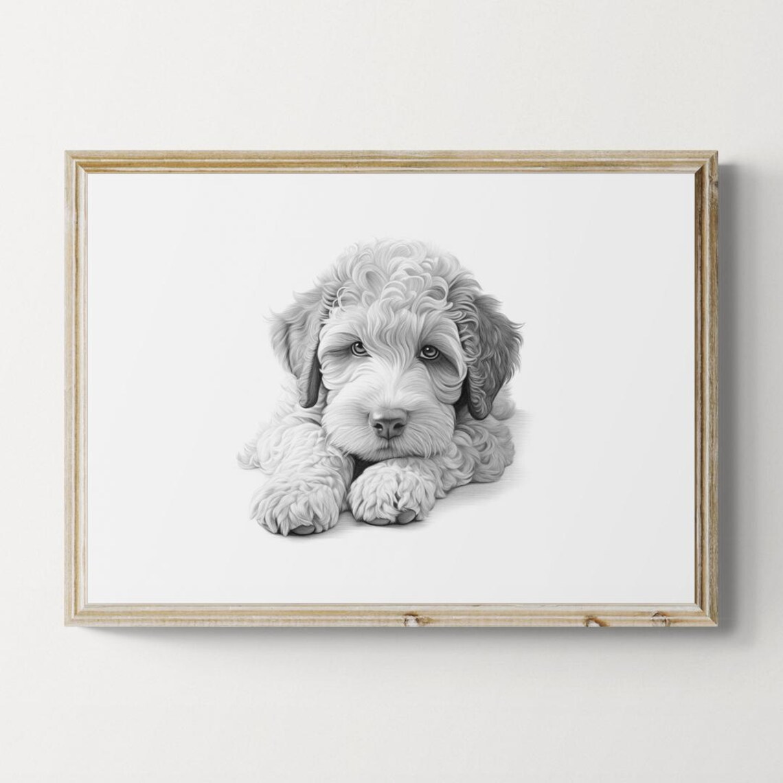 Lagotto Romagnolo Curly Dog Sketch Resting Paws Vintage Dog Poster