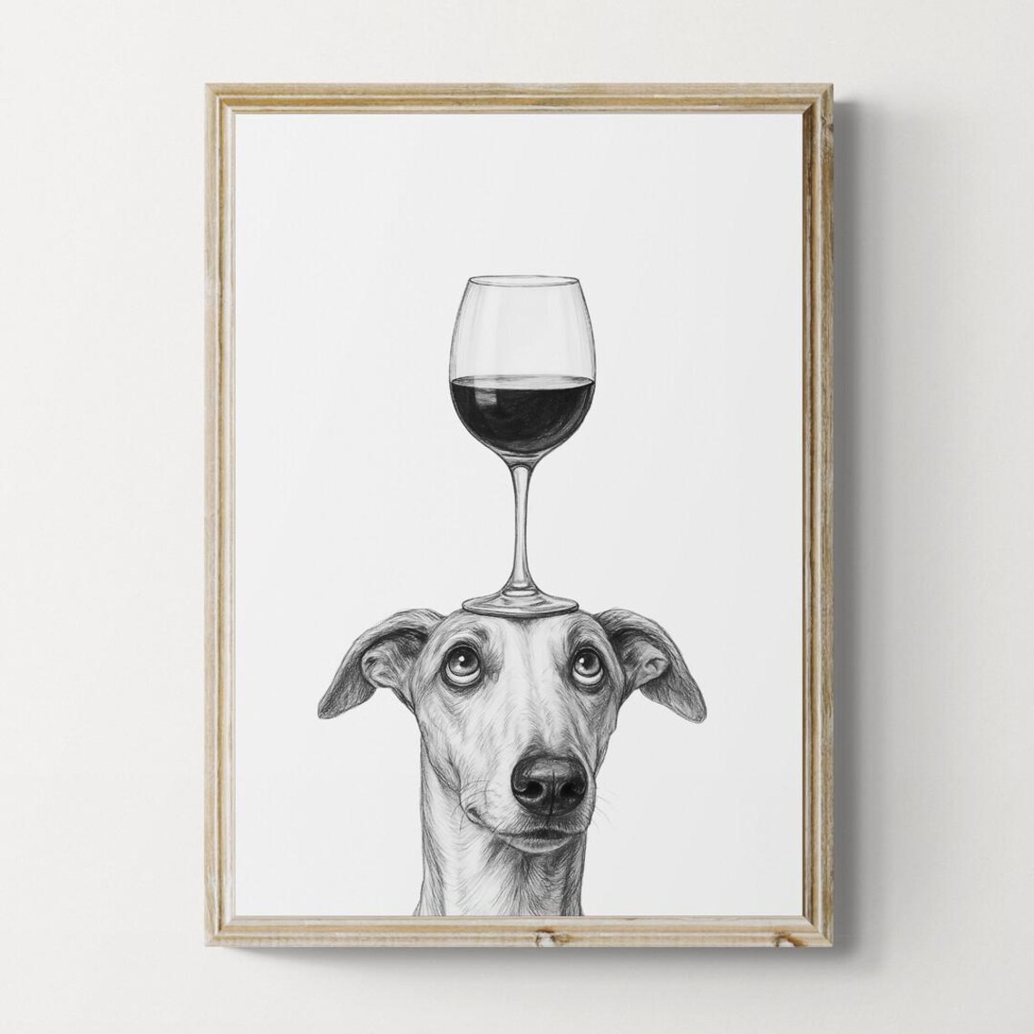 Greyhound Dog Art Print Funny And Wine Drawing Lover Wall Decor Lovers Gifts
