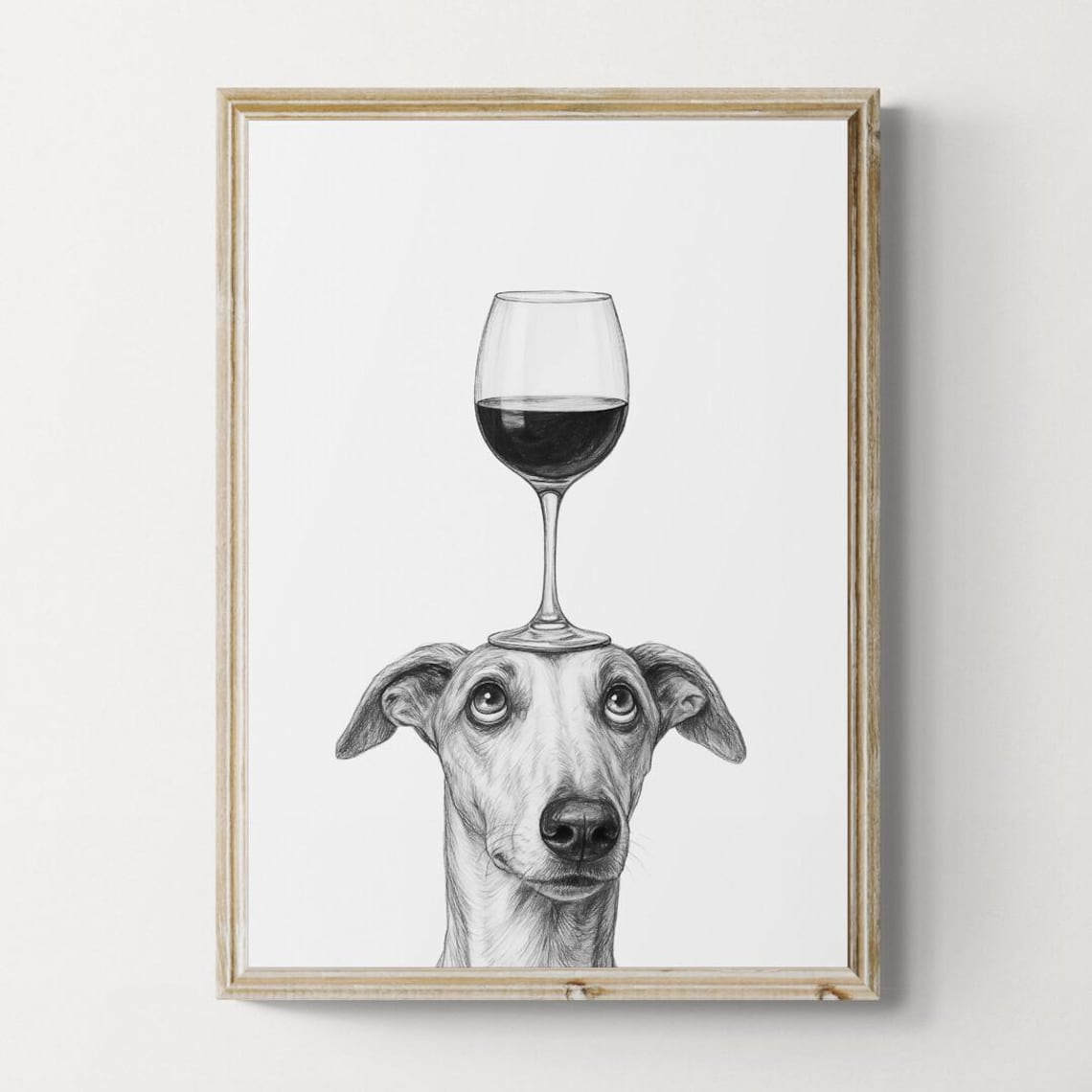 Greyhound Dog Balancing A Red Wine Glass Sleek Sketch Poster