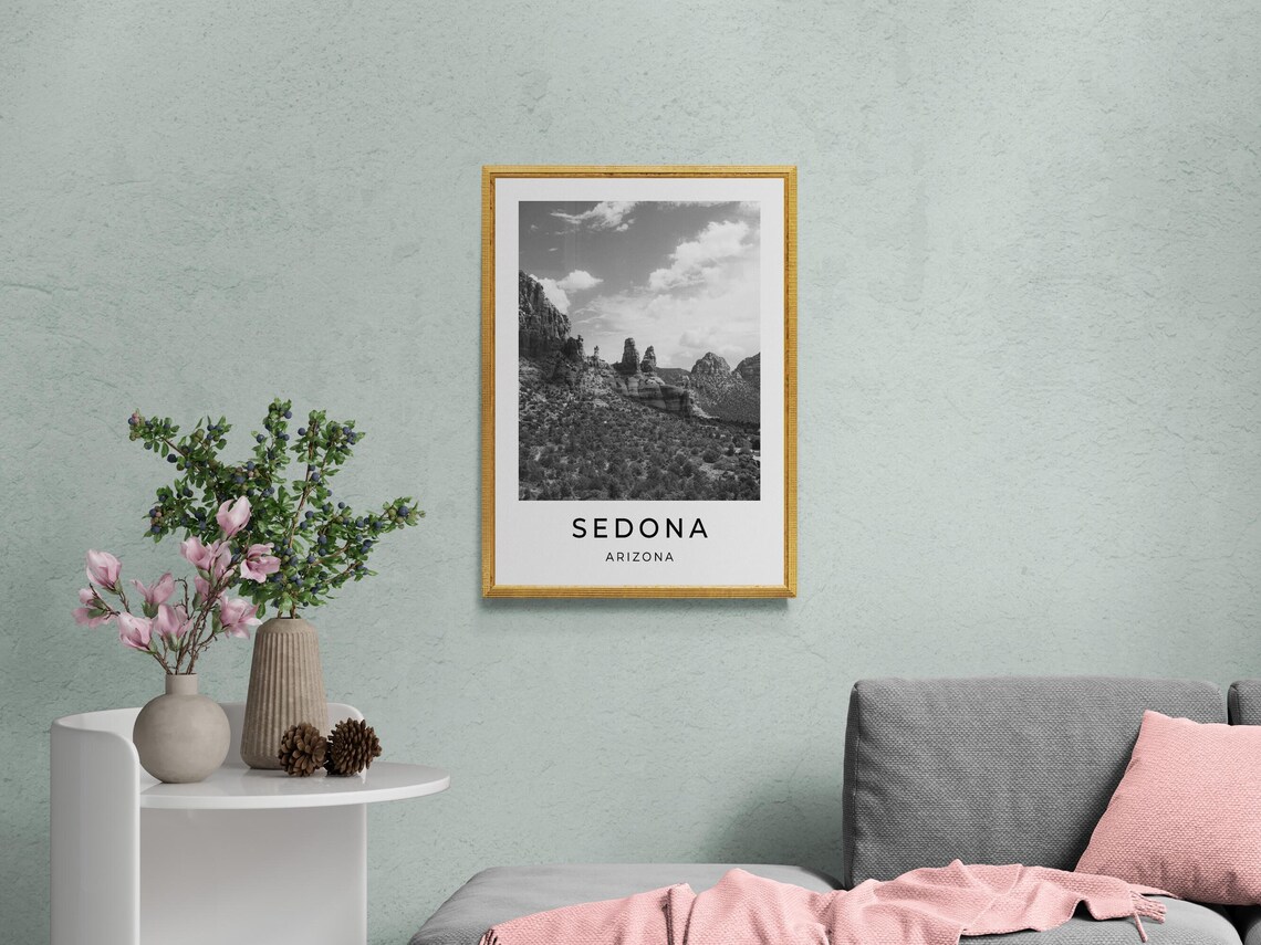 Sedona Arizona Desert Red Rock Formations Black White Photo Poster - Image 2