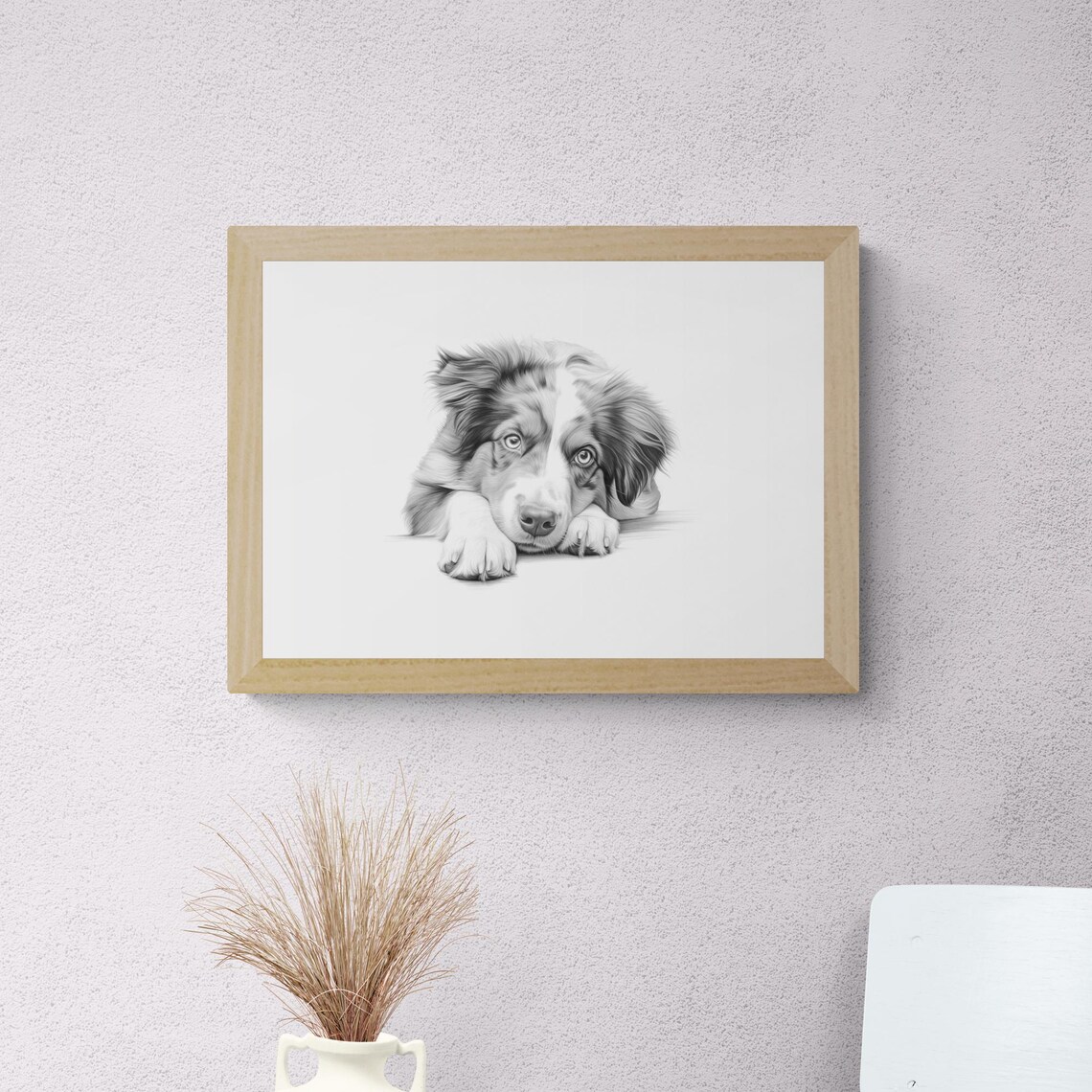 Australian Shepherd Puppy White Markings Sketch Vintage Dog Poster - Image 2