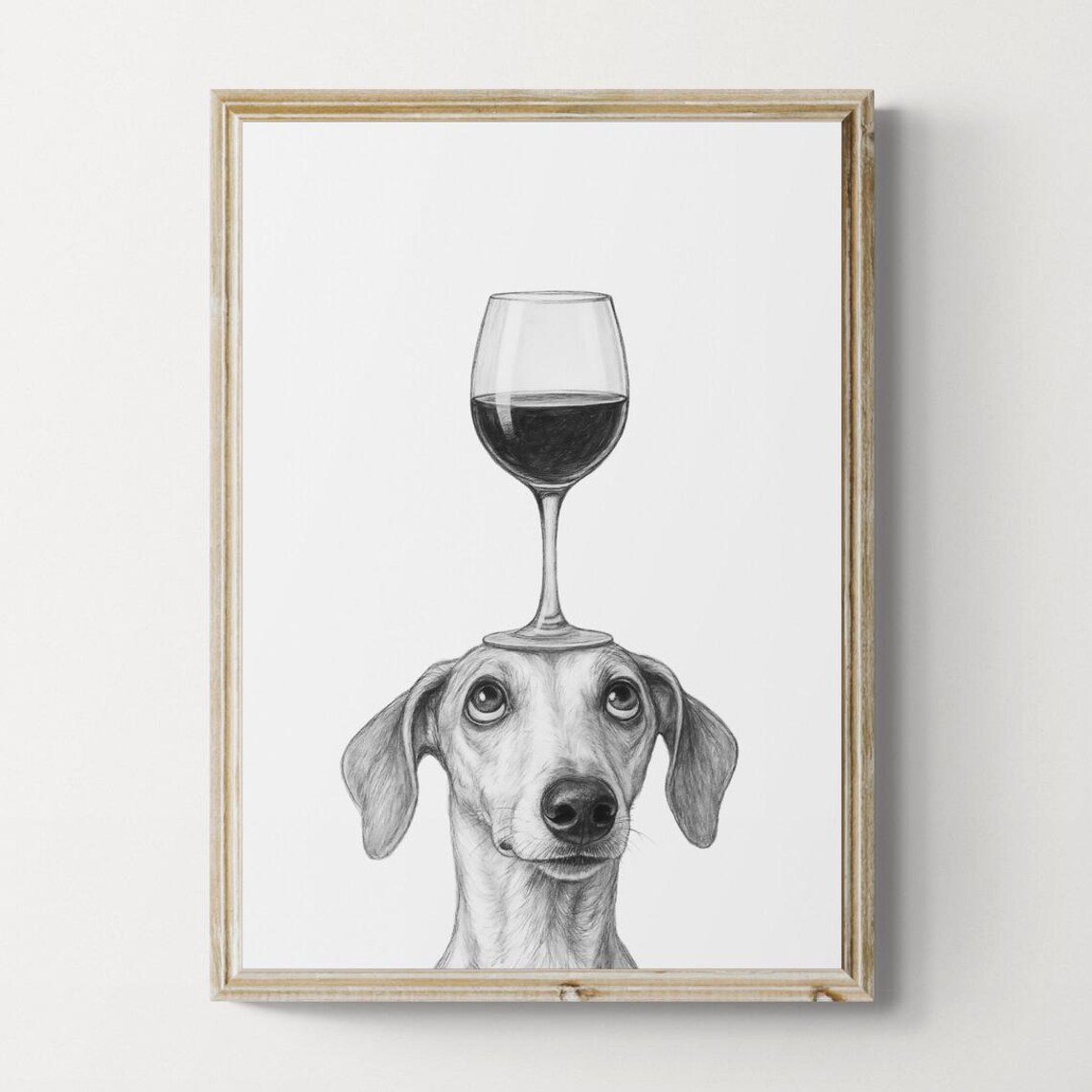 Whippet Dog Art Print Funny And Wine Drawing Lover Wall Decor Lovers Gifts