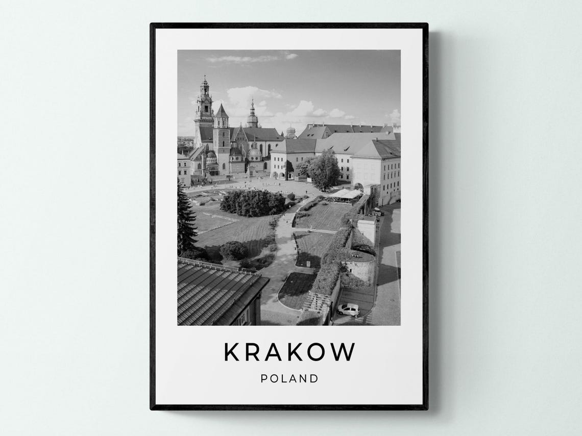 Krakow Poland Wawel Cathedral Castle Historic Monochrome Travel Poster