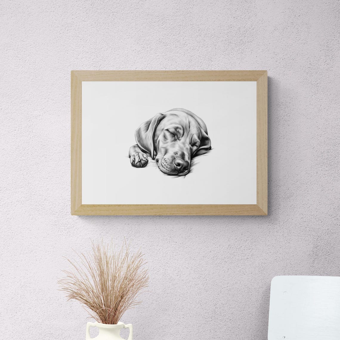 Rhodesian Ridgeback Puppy Sleeping Vintage Pencil Sketch Wall Art - Image 2