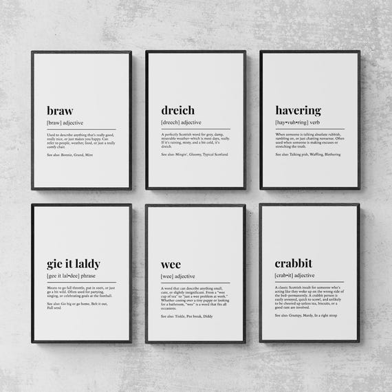 Scottish Dialect Funny Definitions, Set of 6 Prints