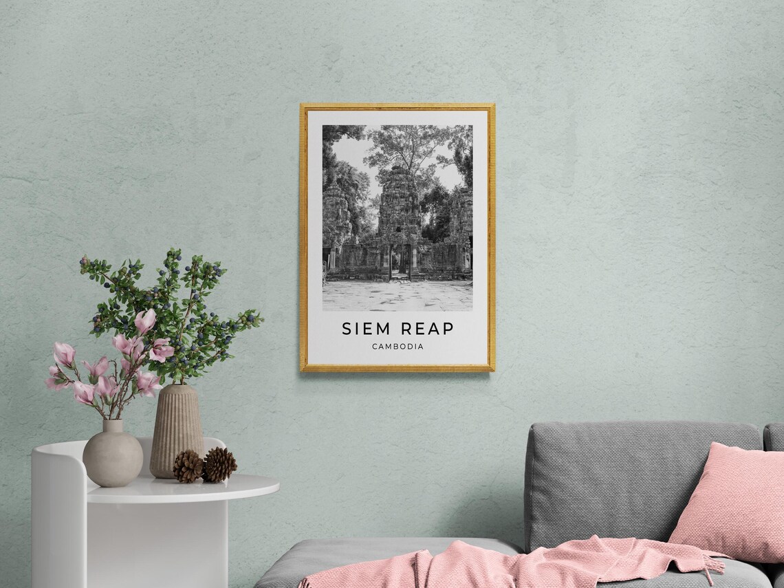 Siem Reap Cambodia Angkor Wat Temple Ruins Monochrome Travel Poster - Image 2
