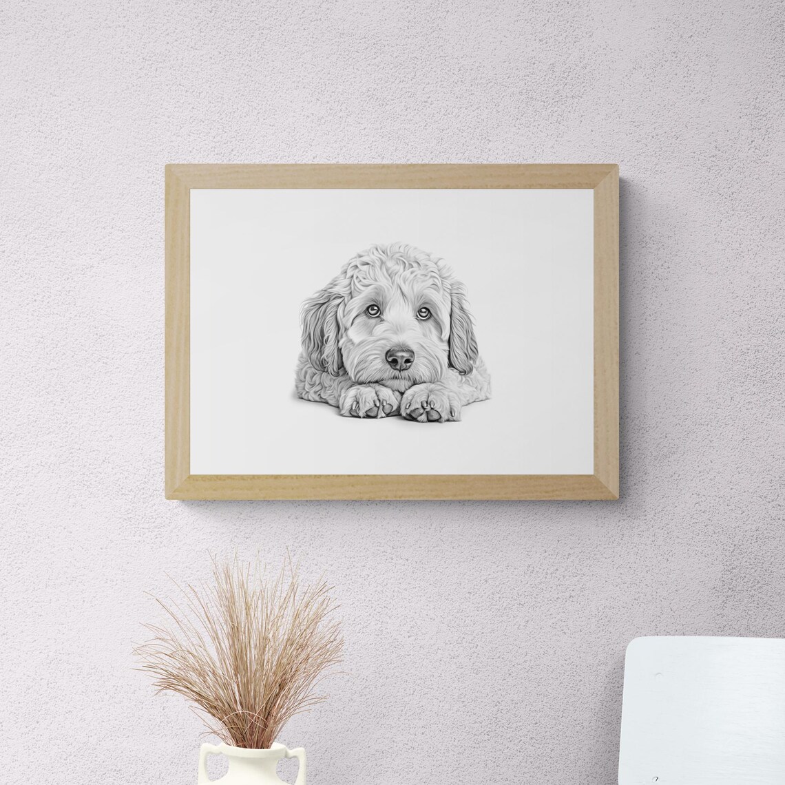 Labradoodle Puppy Pencil Sketch Curly Adorable Cute Dog Print - Image 2
