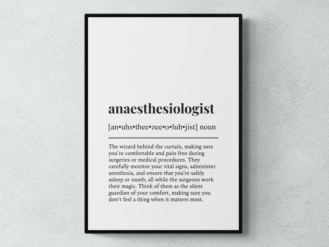 Anaesthesiologist Dictionary Definition Print Funny Medical Gift