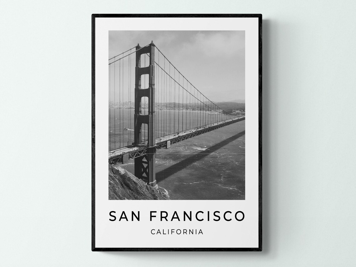 San Francisco California Golden Gate Bridge Black White Photo Print