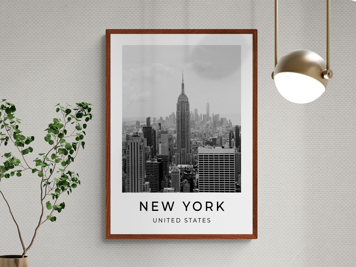 New York City Empire State Building Skyline Black White Travel Poster - Image 3